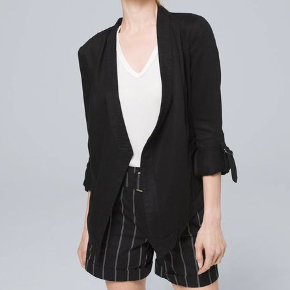 WHBM Drape-Front Roll-Sleeve Jacket Black Sz S